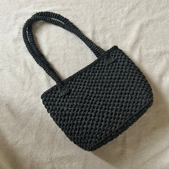 Handmade Handbags - Black Handmade Crochet Shoulder Bag